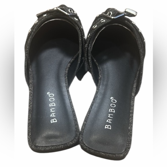 Bamboo Buckle Mule Size 6 Black Denim Slip On Flats Pointed Toe New With Box - Picture 7 of 11
